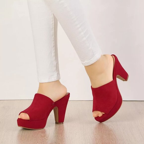 Allegra K Shoes - New Allegra K Women's Red Open Toe Platform Chunky Heel Slides Sandals